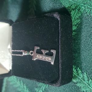 GENUINE White GOLD/DIAMOND "E" Pendant w/ 18" Chain